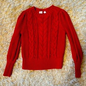 Girls Red Cable Knit Sweater